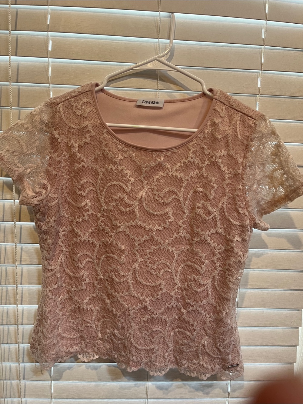 Calvin Klein Pink Lace Short Sleeve Blouse